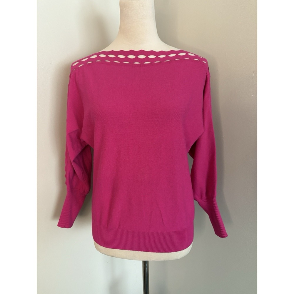 Milly Pink Sweater Dolman Sleeve Boat Neck Pullover Top Cut Out Trim Size Small